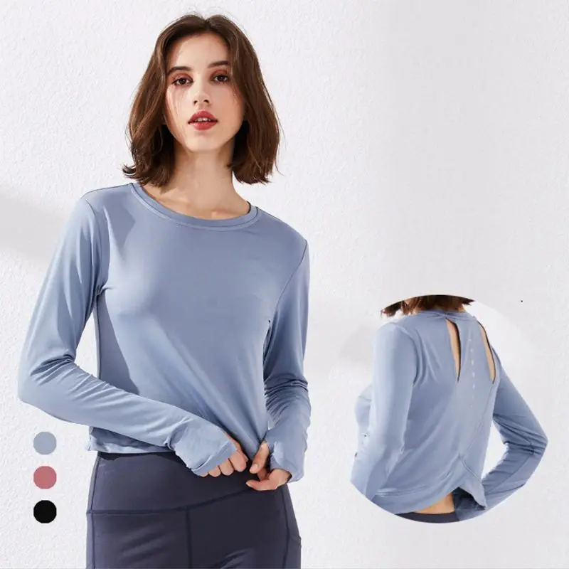 

Топ женский спортивный с длинным рукавом, свободная одежда для йоги и бега, из дышащего материала в горошек, с круглым вырезом, с красивой сп...