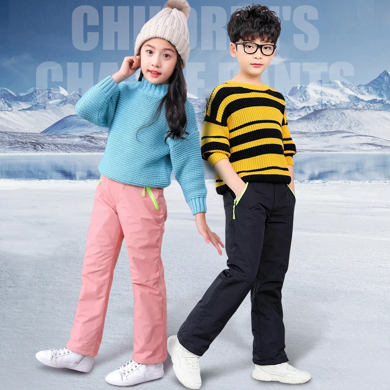 

Winter Children Ski Pants Plus Velvet Hiking Pants Girl Boy Waterproof Warm Outdoor Snowboard Pants Overalls Kids Snow Clothing