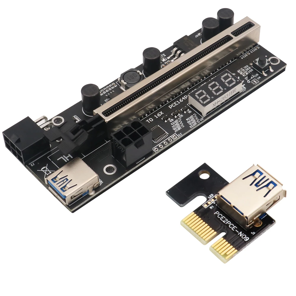

PCIE Riser 1x to 16x Express Extension 6Pin Powered Riser Adapter Card with temperature sensor for Bitcoin GPU Mining Video Card