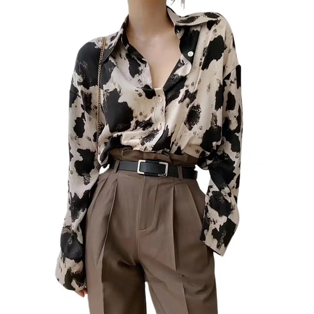 

Blouse Long Sleeve Skin-friendly Leopard Print All-match Chiffon Shirt for Women