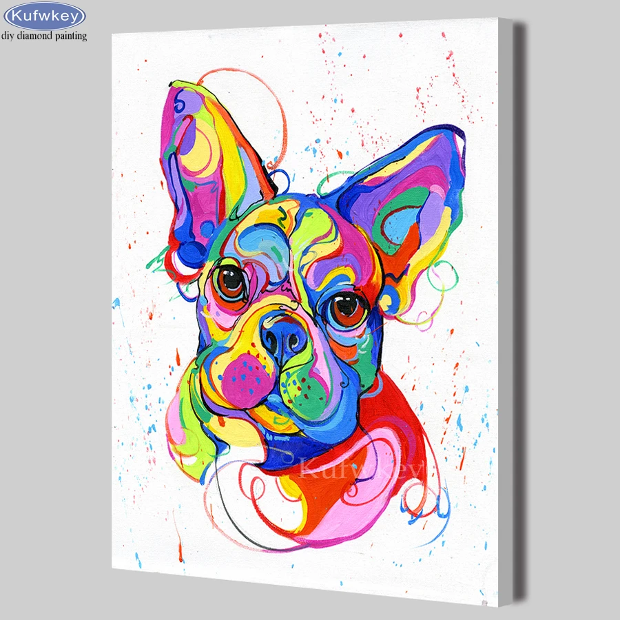 

Square Diamond Painting French Bulldog Color Animal Cross Stitch Full Round DIY Diamond Mosaic Home Decor Mother Day LOVE Gift