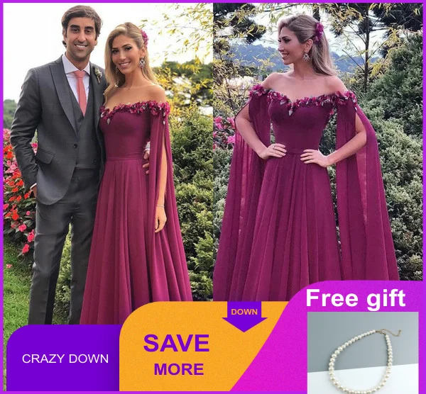 Шифоновые вечерние платья с длинными рукавами и открытыми плечами|Платья для