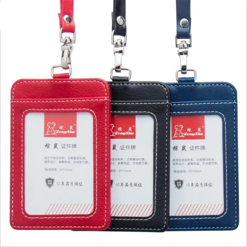 

High-grade Pu Leather Creative Documents Sets Staff Badge Access Control Card Lanyard Work Badge Card Hot Sale