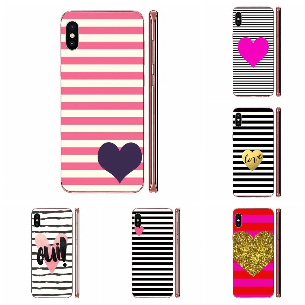 Мягкий ТПУ чехол с розовым сердцем в полоску для Sony Xperia Z Z1 Z2 Z3 Z4 Z5 compact Mini M2 M4 M5 T3 E3 E5