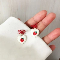 fashionable heart bowknot earring studs strawberry earrings simple temperament for women