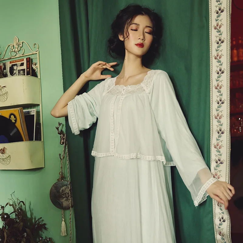 Женская одежда для сна из хлопка женская винтажная кружевная сексуальная ночная