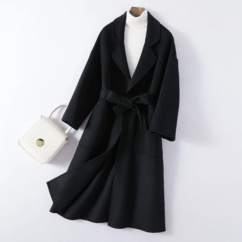 Женское длинное кашемировое пальто Hiver корейское элегантное приталенное