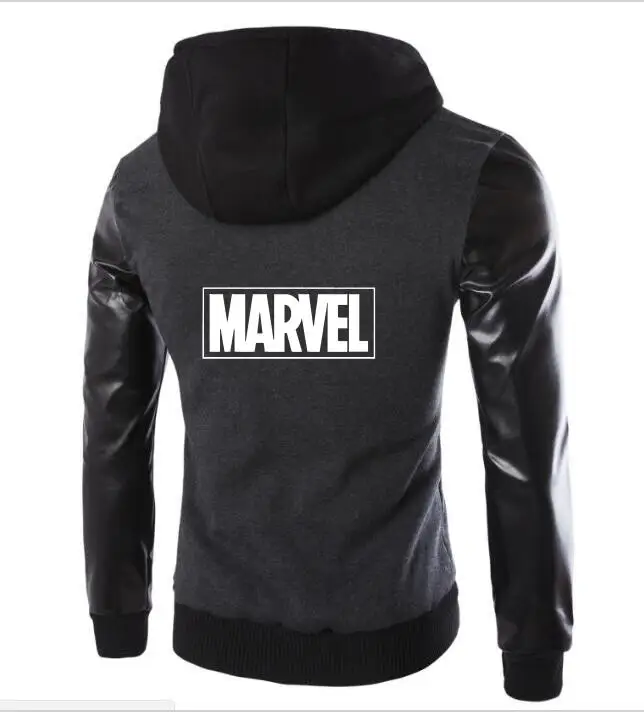 Мужская куртка с капюшоном MARVEL рукавами кожаный дизайн модная мотоциклетная