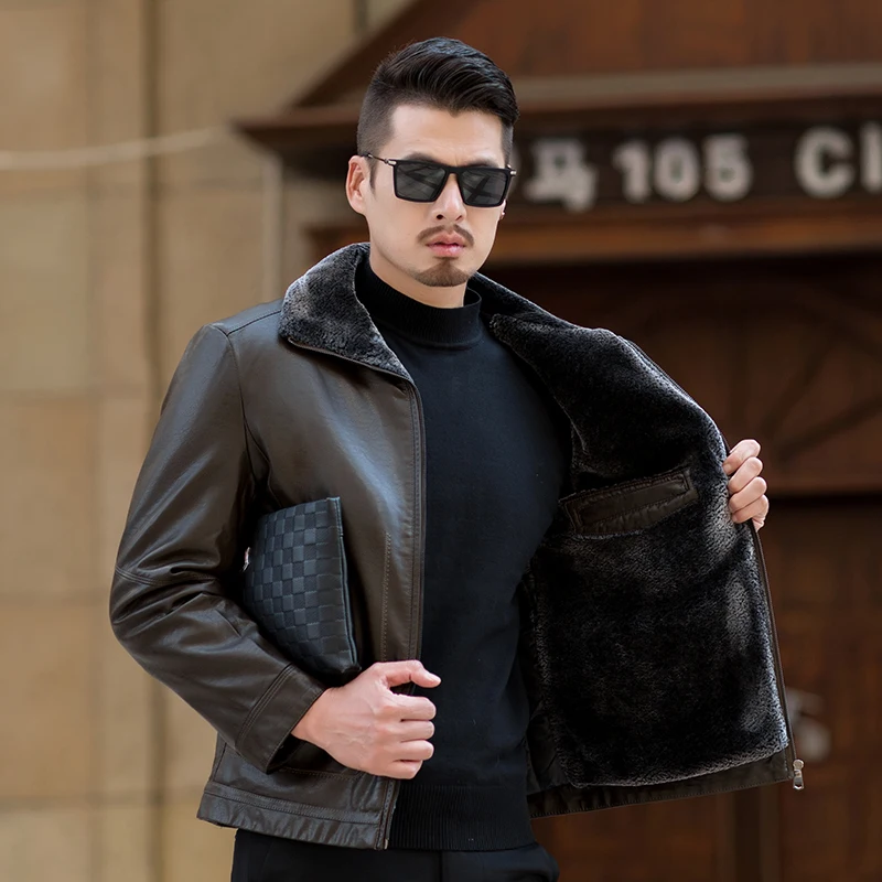 

Plus Size 7XL 6XL 5XL Men Winter Parkas Fleece Leather Jacket Plus Velvet Keep Warm Thick Stylish Mans Coat 8828