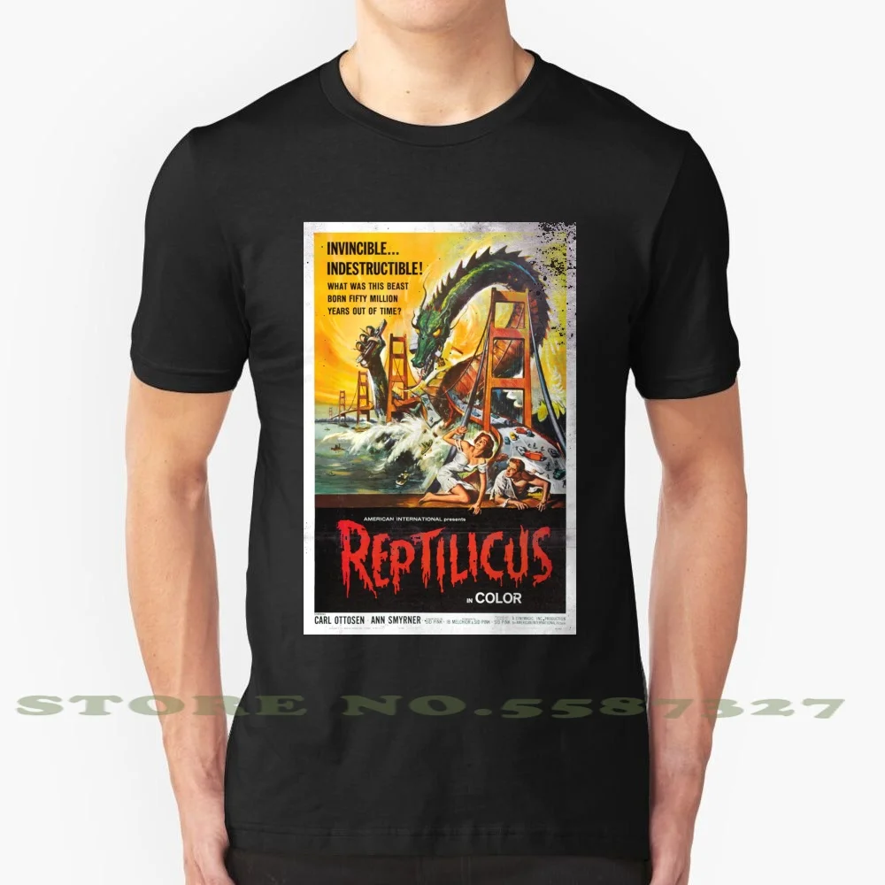 

Винтажная Футболка Reptilicus Monster для мужчин и женщин, черно-белая футболка с постером фильма «Морской Монстр», «Фантастика», «ужасные школьные ...