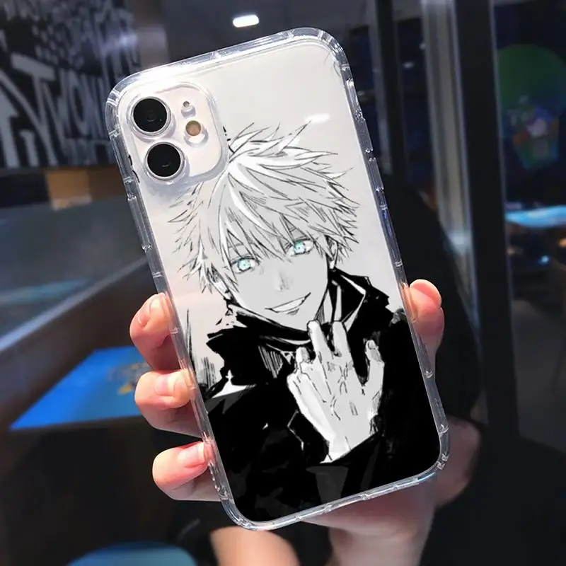 

jujutsu kaisen Gojo Satoru anime Phone Case Transparent for iPhone 11 12 8 7 6 5 s mini pro X XS XR MAX Plus SE soft cover