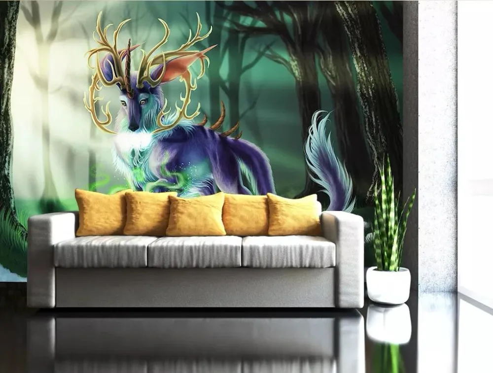 Пользовательские обои CJSIR Зеленый Солнечный свет лес лось олень 3d гостиная фон