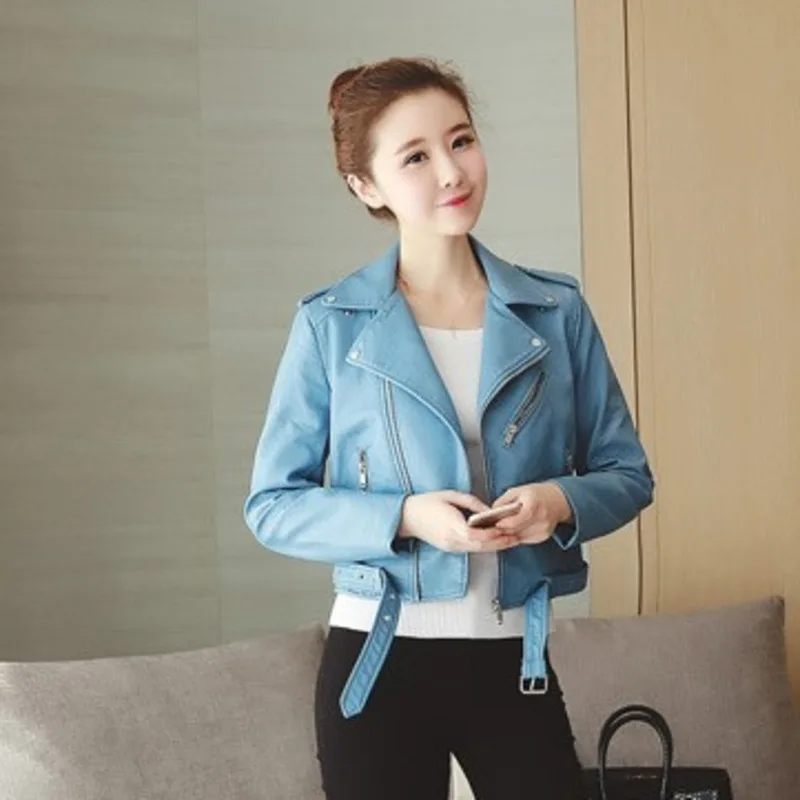 Pu Leather Jacket Women Fashion Bright Color Motorcycle Coats Short Faux Leathers Jackets Soft Casaco Feminino Jaqueta Chaquetas