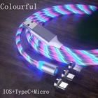 Магнитный кабель Micro USB со светодиодной подсветкой, зарядный кабель для Samsung Type-c, Huawei, Xiaomi, IPhone, магнитный кабель для зарядки