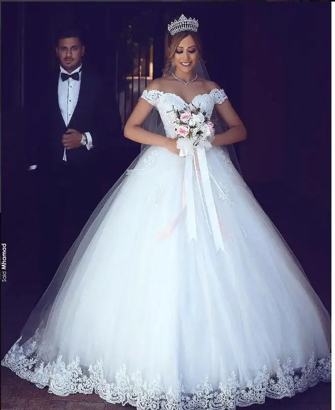 

White Lace Ball Gown Wedding Dress Off Shoulder Bride Wedding Dresses Plus Size Bridal Wedding Gowns Vestido de noiva 2020