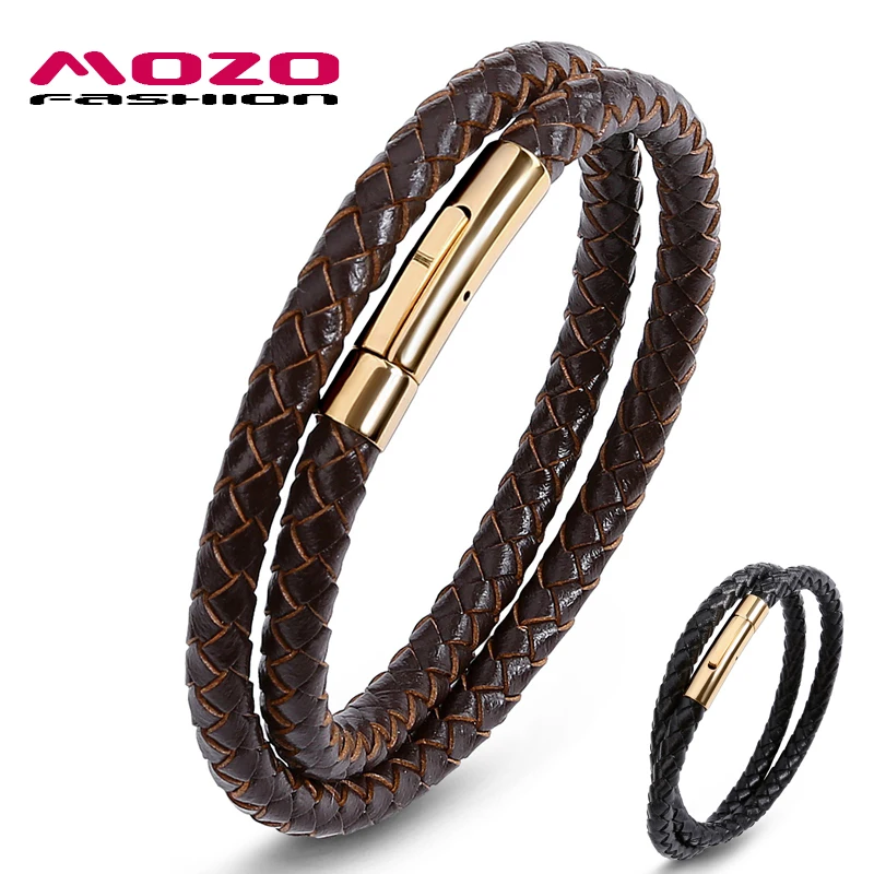 

Fashion Bangle Jewelry Men Brown Genuine Leather Rope Chain Stainless Steel Bracelet Femme Vintage Hand Strap Bracelets 603