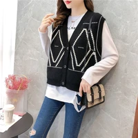 beautana knitted vest for women 2021 autumn geometric v neck sleeveless pullover sweater loose knitting yarn ribbed tank top