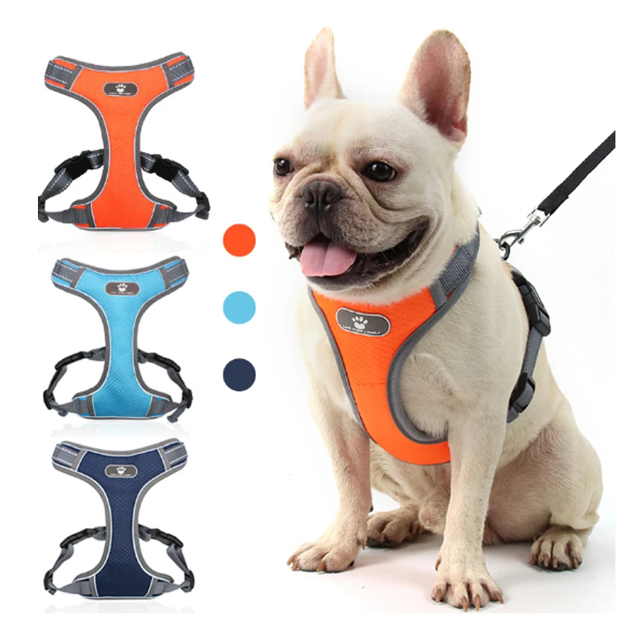 

Nylon Puppy Dog Cat Harness Breathable Reflective Dogs Harness Puppy Vest For Pug Walking Training