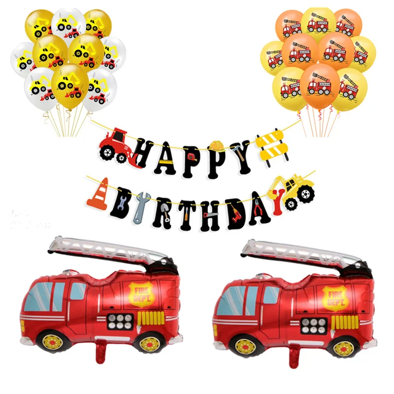 Воздушные шары автомобили для малышей с изображением пожарной машины конфетти