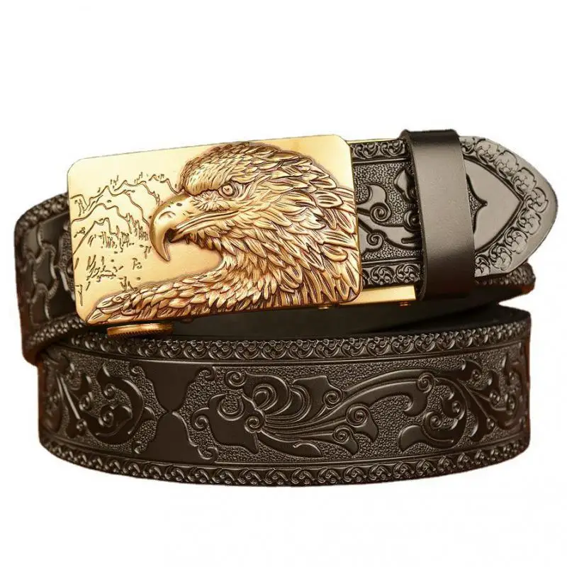 

Fashion Domineering Eagle Head Designer Automatic Buckle Belt For Men Leather Personality Luxury Brand Carved Jeans Erkek Kemer