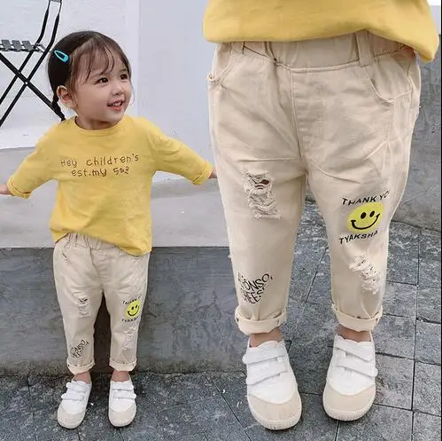 Прямая поставка Модные осенние джинсовые брюки для маленьких мальчиков и