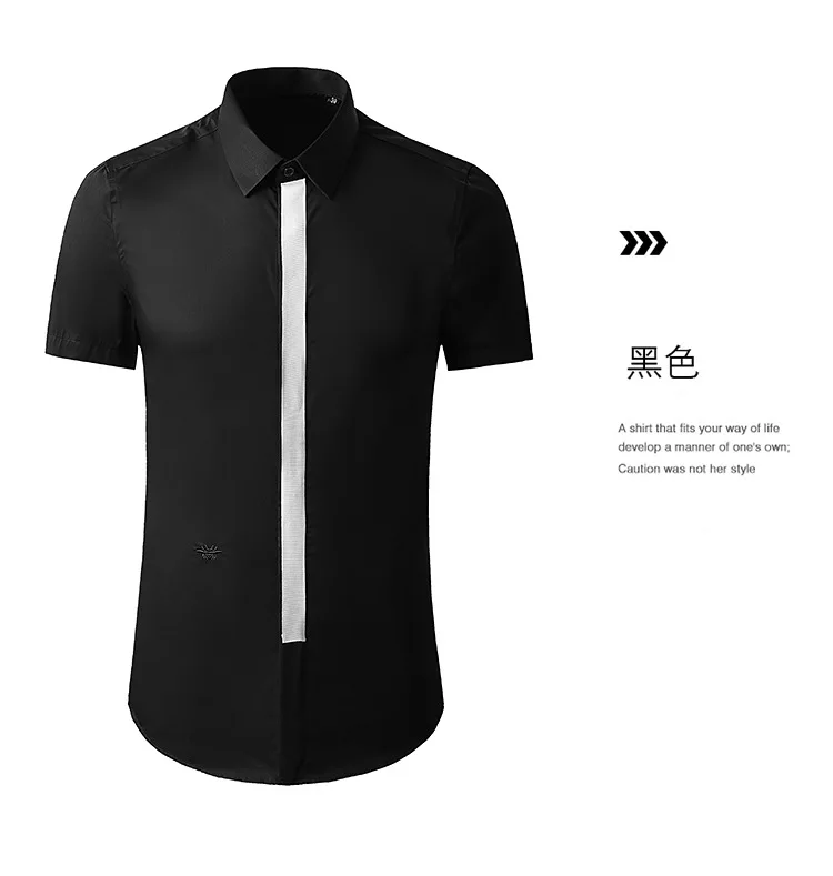 

Placket webbing stitching embroidery men's clothing short-sleeved streetwear shirt summer light Luxury business man shirt 2021