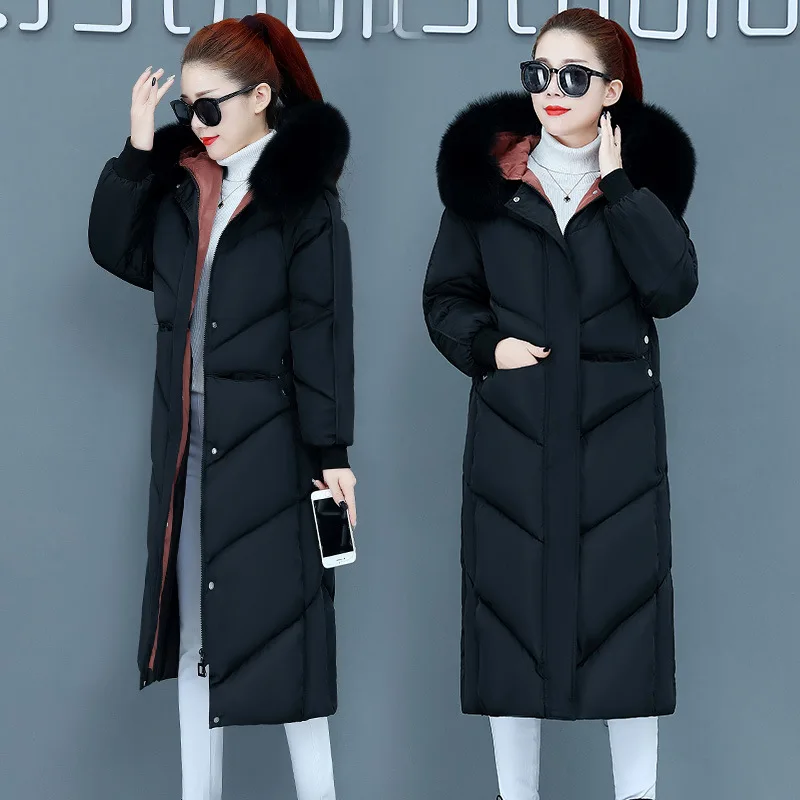 

High Quality Down Cotton Jacket Women Winter Parker Fad New Hooded Fur Collar Long Outerwear Thicke Warm Winter Coat Female 329