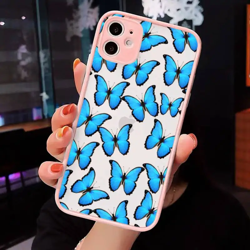 

butterfly blue animal cute lovely Phone Case Matte Transparent for iPhone 7 8 11 12 s mini pro X XS XR MAX Plus cover funda