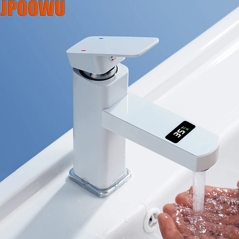 Белый цифровой светодиодный кран для ванной комнаты настенный умывальника с