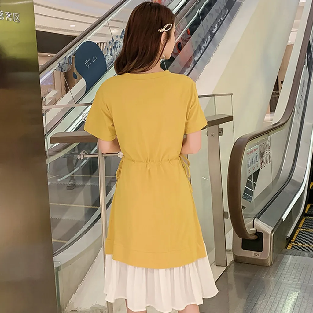 Женские платья с коротким рукавом модные летние платья-трапеции Vadim однотонные