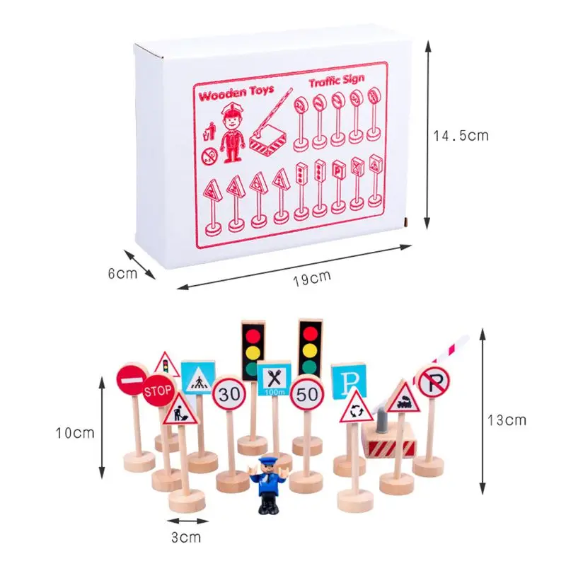 

16PCS Colorful Wooden Street Traffic Signs Parking Scene Kids Children Educational Toy Set For Kids Birthday Gift Thomas