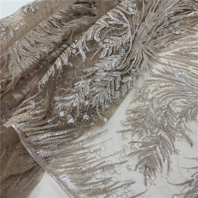 LFY Brown Rich Beads Heavy Embroidery Lace Fabric Luxury Gown Evening Dress African 1 Yard Clearance sale | Дом и сад