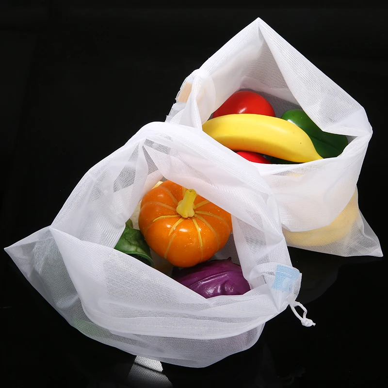 Многоразовые моющиеся мешки для овощей и фруктов 5 шт. 35*30 см кухонный сетчатый