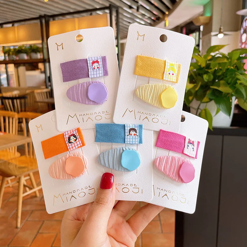 

1 Set Lovely Cartoon Embroidery Cloth Stickers Fabric Plaid BB Clip Girl Hair Pins Kids Hair Accessories
