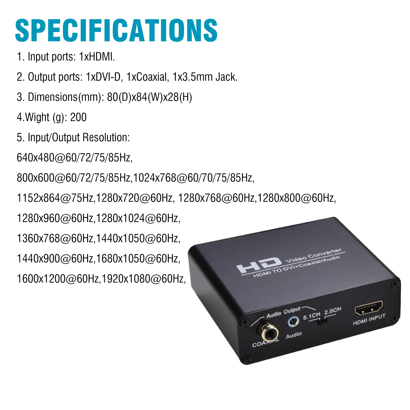 Преобразователь Аудио HDMI-DVI + с коаксиальным аудиовыходом 3 5 для Blu-Ray DVD