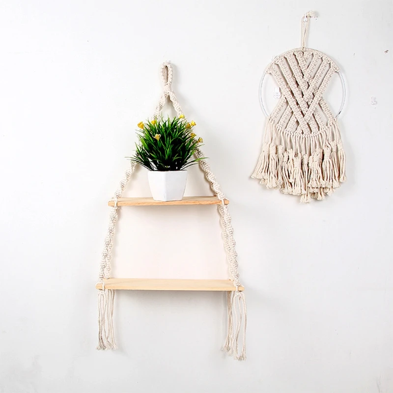 

H051 Nordic Bohemian Long Tassel Tapestry Storage Rack Hand-woven Mural Wall Hanging