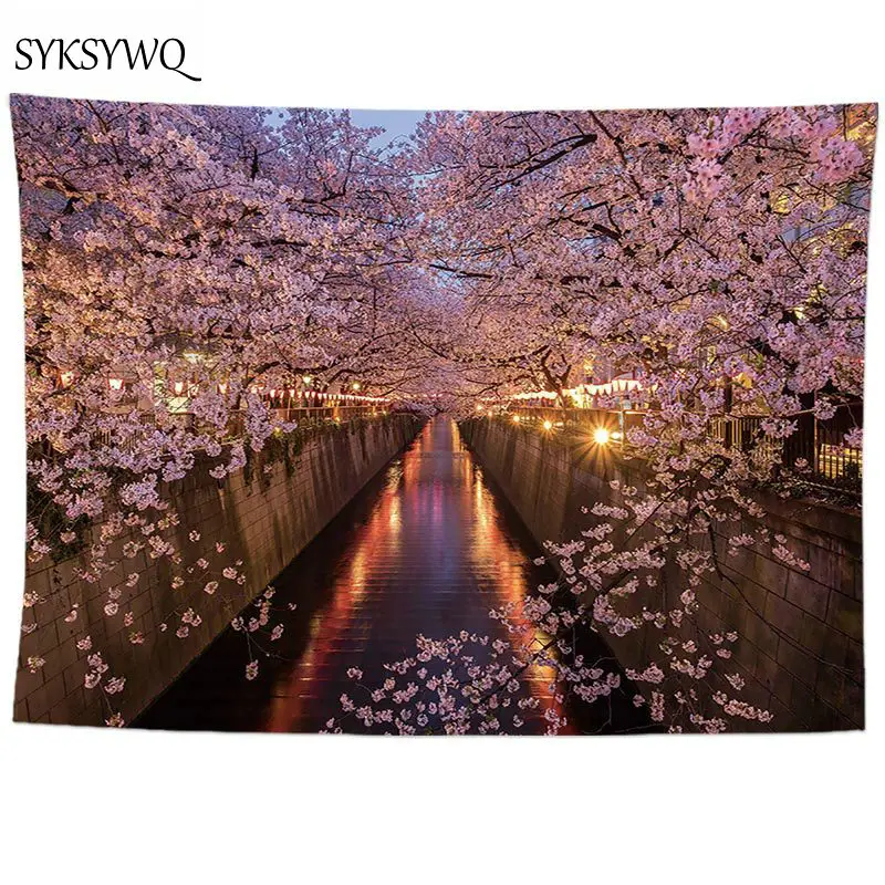 Розовый Вишневый настенный гобелен украшения для домашнего растения драп