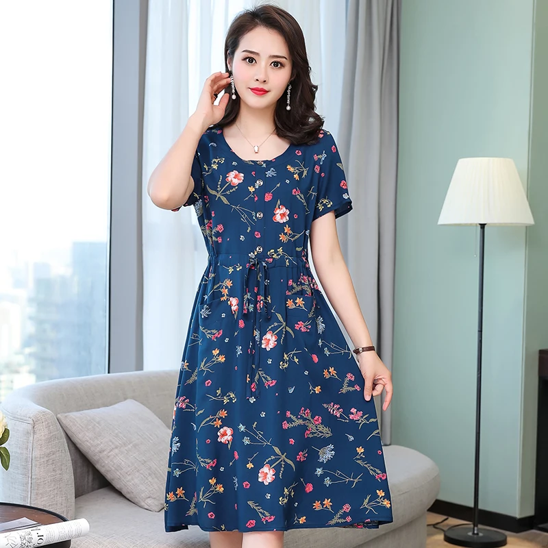 

Women Elegant Comfortable Floral Print Dress 6XL Plus Size Ladies Short Sleeve Loose Casual Summer Dress Female Lace Up Vestidos