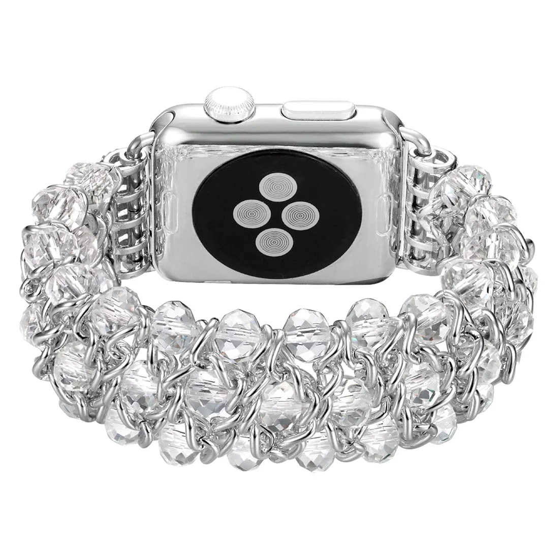 

Blue Crystal Strap for Apple Watch Bracelet 38mm 40mm 42mm 44mm Beads Iwatch SE 6 5 4 3 Band with Metal Chain Women Girl Elastic