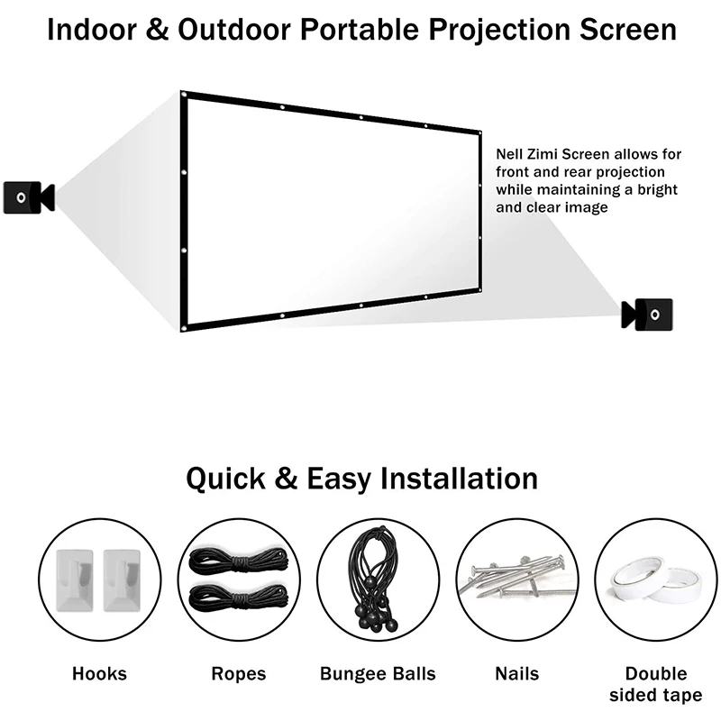 

16:9 Portable Foldable 120 Inch HD Projector Sn Wall Mounted Home Theater Projection Sn Canvas for Home Outdoor