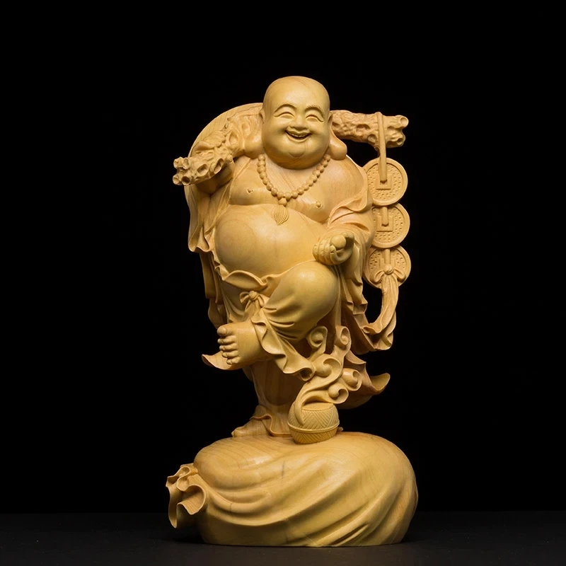 

Счастливый Майтрея деревянная статуя, украшения для дома, автомобиля, коллекция, смеющаяся статуя Будды, подарки фигурки Будды