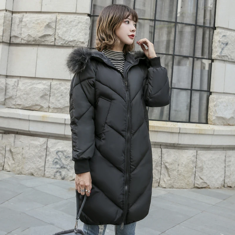 Новое пальто зимнее плотное для женщин с мехом длинное платье хлопковой