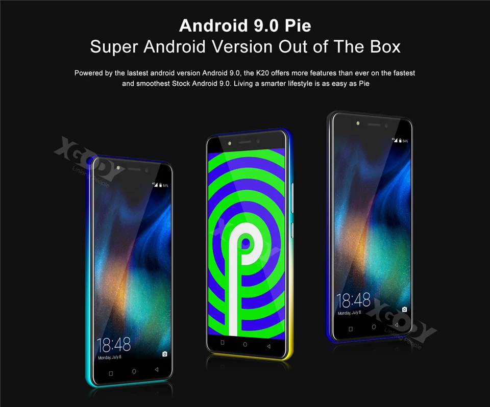 XGODY 4G Dual Sim смартфон Android 9,0 5," 18:9 HD полный экран 2 Гб 16 Гб MTK6737 четырехъядерный 5 Мп камера 2800 мАч мобильный телефон K20