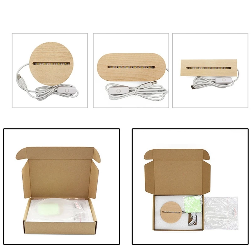 

Handmade Carving Wood LED Display Base Warm Night Lighted Base Crystal Glass Art Dropshipping