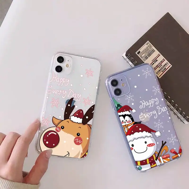 

Merry Christmas Santa Elk Phone Case Transparent for Clear iPhone 11 12 8 7 6 6S XS MAX Plus X 5S SE 2020 XR mini pro