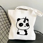 Сумка на плечо с принтом милой панды, мультяшная Женская Складная моющаяся холщовая вместительная сумочка-тоут для покупок