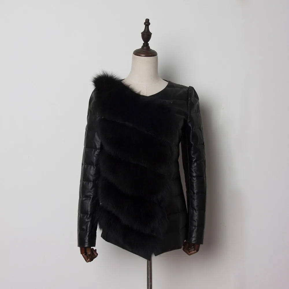 Women's Real Fox Fur Coat with Sheep Leather Sleeves Winter Thick Warm Outerwear FS14130 | Женская одежда