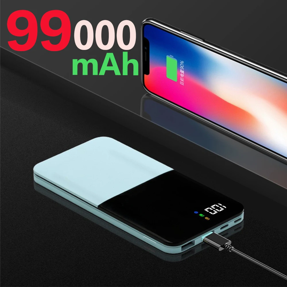 

Power Bank 99000mAh Portable Charging Power Bank 10000 mAh 2 USB External Battery Charger For iPhone 12 Pro Xiaomi Huawei