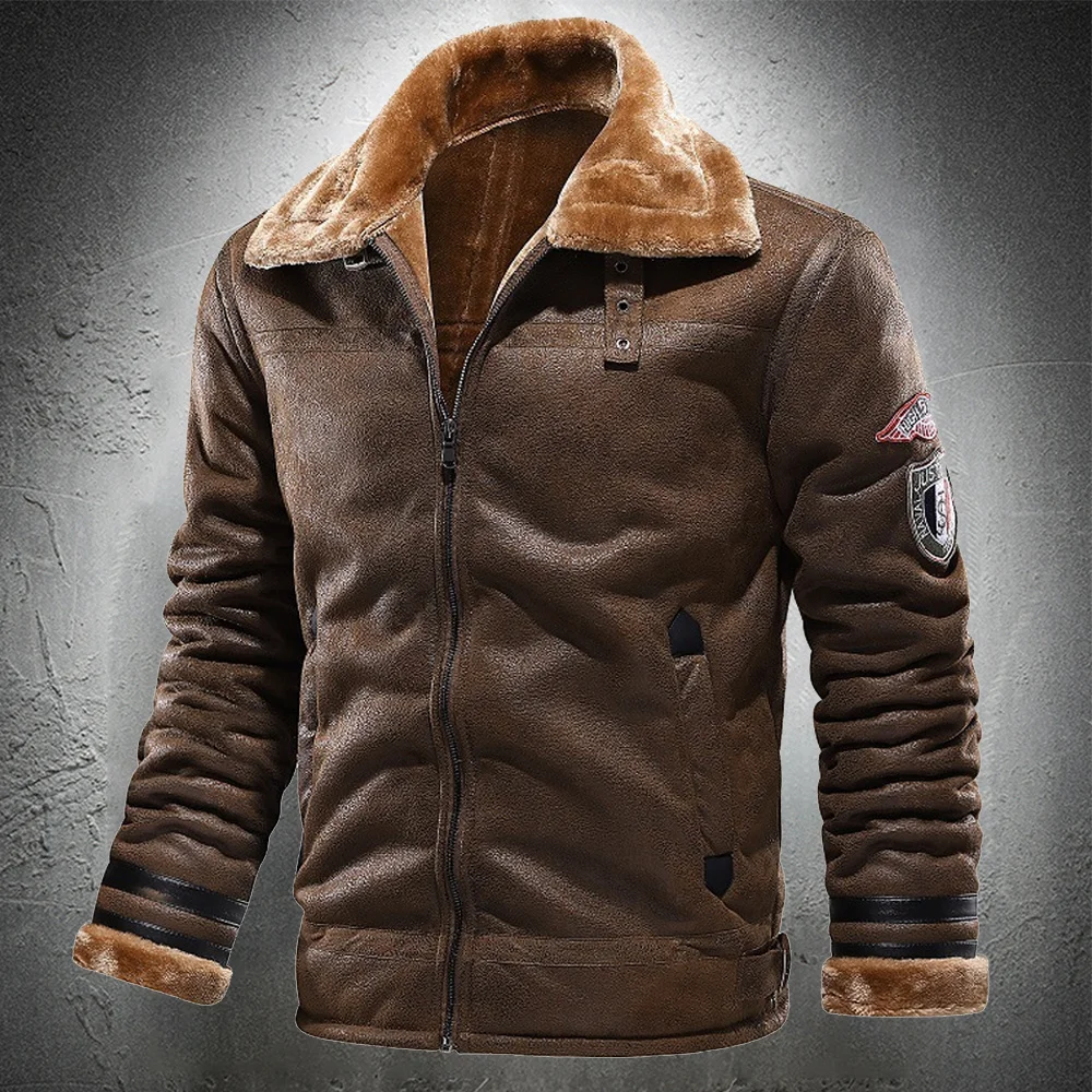 

Men Vintage Leather Jacket Turn-down Collar Autumn Winter Thicken Jacket Warm Fleece Lined Retro Style Jacket High Quality PU