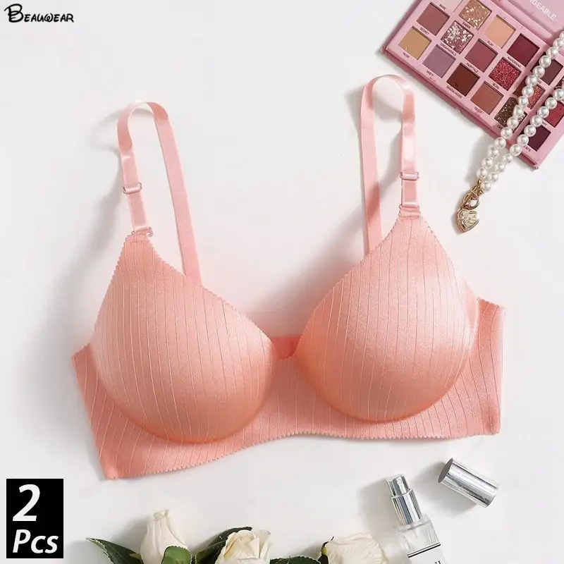 

Beauwear 2Pcs/Set Women 34-42 C Cup Bras Elastic Pad Bralette Ladies Lingerie Bra Female Gather Push Up Brassiere Solid Color